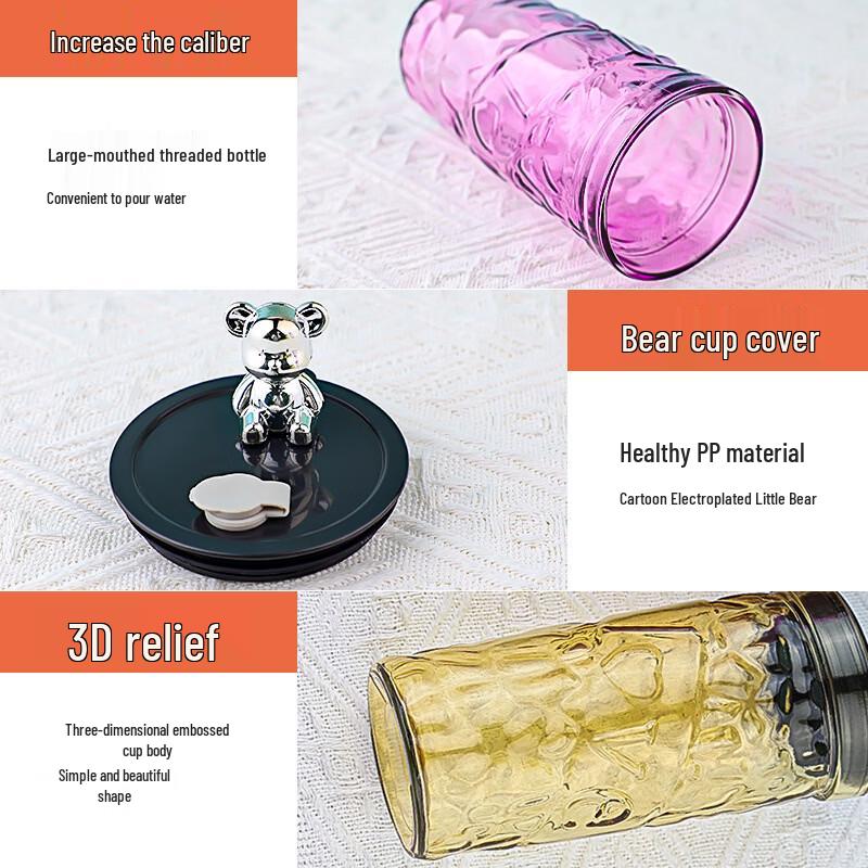 OLOEY Diamond Bear Glass Tumbler with Lid and Straw