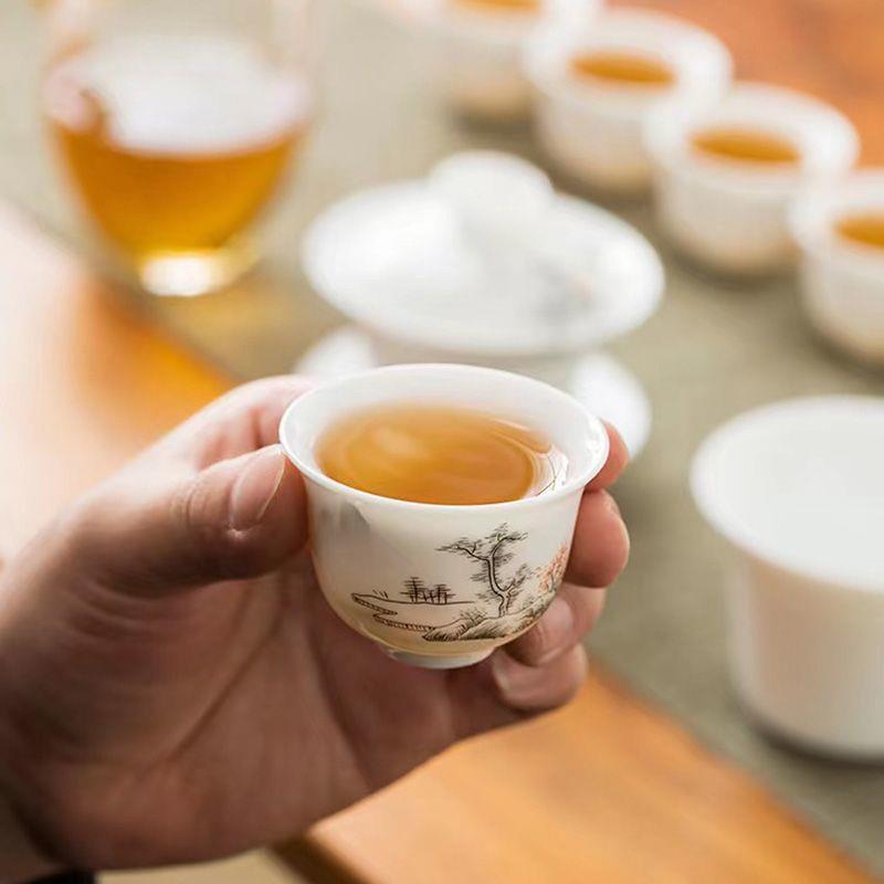Dehua White Porcelain Landscape Gaiwan - Premium Kung Fu Tea Set with Three Talents Tea Bowl