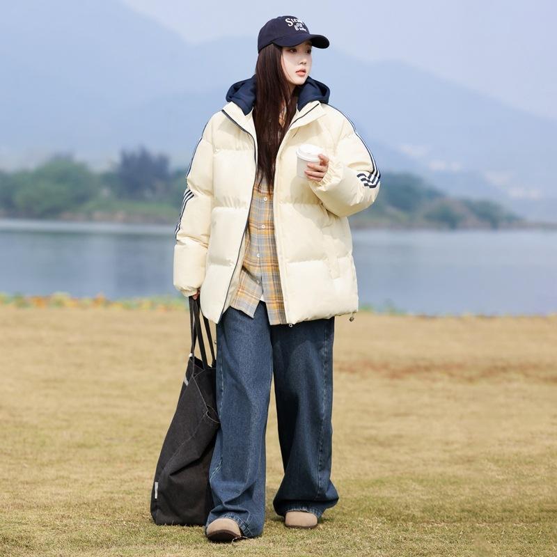 Hooded Fake Two-piece Cotton-padded Coat, Couple's Versatile Loose Casual Three-bar Cotton-padded Coat To Keep Warm, Winter Cotton-padded Clothes