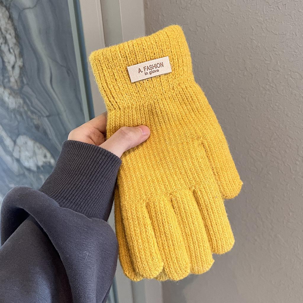 Solid Color Knitted Woolen Gloves for Winter Men and Women Couples  Thickened  Warm and Cold Proof Students for Outdoor Riding  Touch Screen
