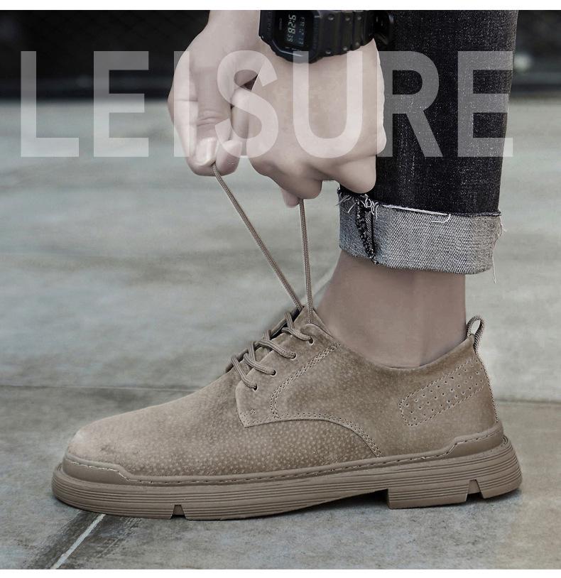 Men's European-Style Casual Round Toe Leather Shoes, Versatile Outdoor Low-Top Design