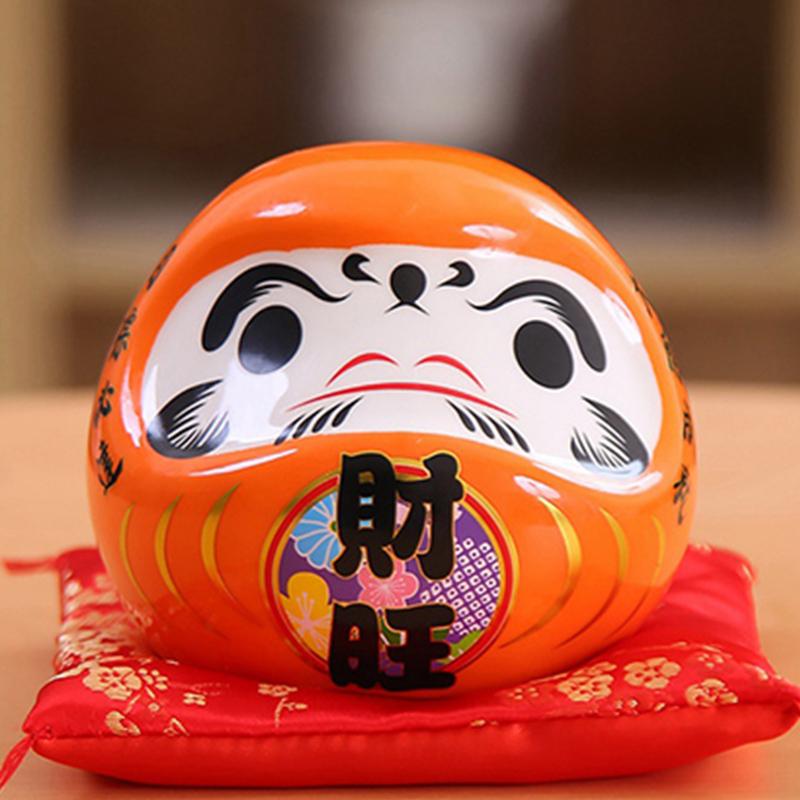 Japanese Ceramic Daruma Doll Lucky Cat Fortune Ornament Money Box Tabletop Feng Shui Craft Home Decor Crafts Gifts