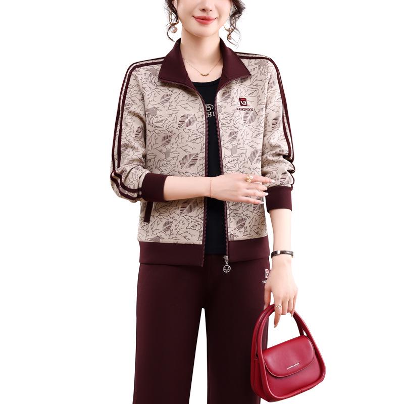 Women's Casual Sportswear Set - Spring/Autumn 2026 Three-Piece: Stylish, Loose-Fitting Age-Reducing Attire for Middle-Aged Mothers