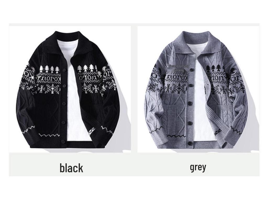 Men's Plus Size Christmas Jacquard Knit Sweater Coat