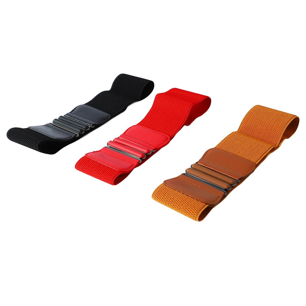 3pcs Women Stretch Belt Elastic Super Wide Stretch Waist Belt with Metal Buckle for Women Coat