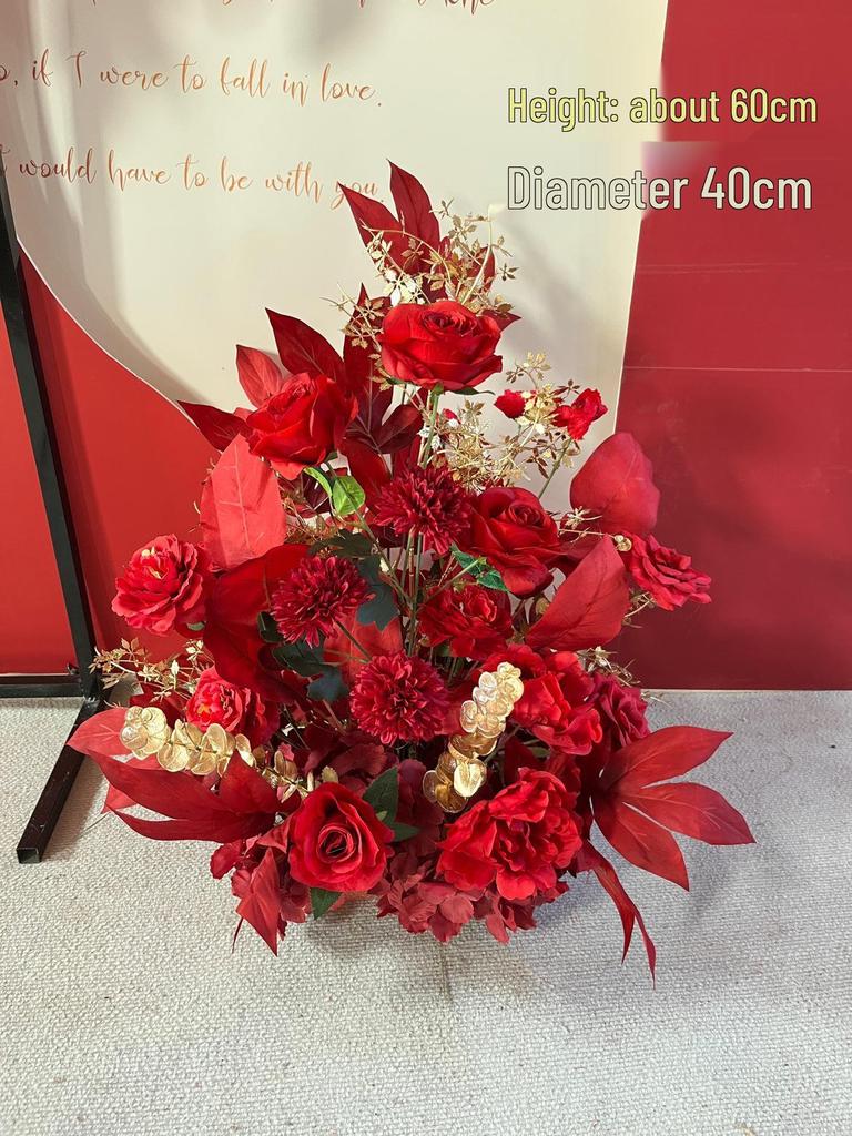 Silk Red Flower Aisle Runner & Floral Background for Chinese Wedding Engagement