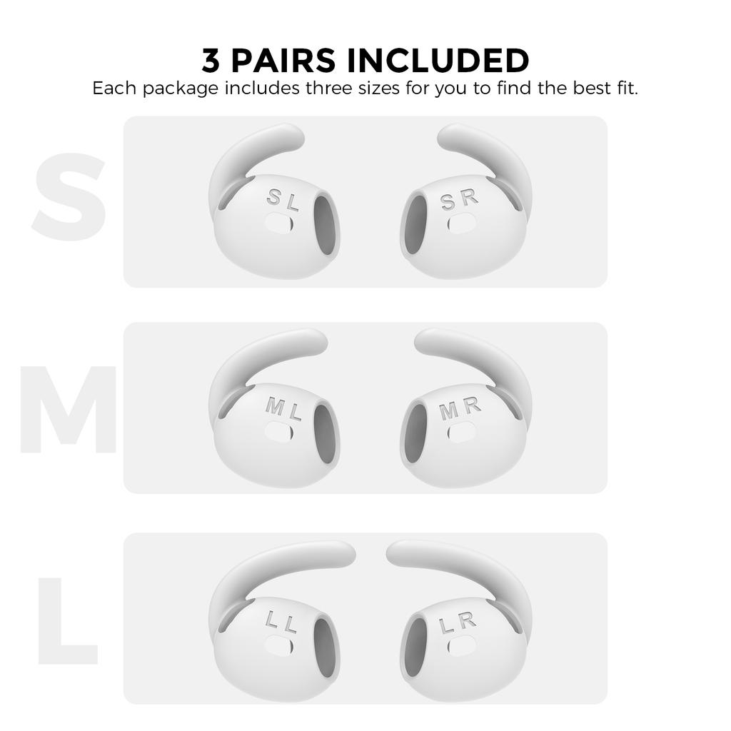 AHASTYLE PT60-4 3 Pair Ear Hooks for AirPods 4 Silicone Earbuds Tips Sport Ear Tips Replacement, Size: M