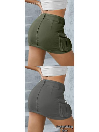 European & American Style Autumn Low-Waist Slim Fit Hip-Hugging Solid Color Skirt for Women