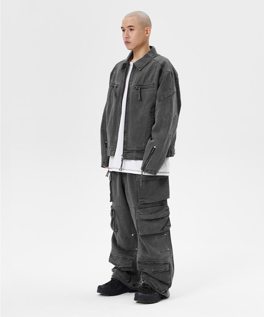 Mahagrid Overdyed Biker Jacket Charcoal(Mg2Esmj241A)