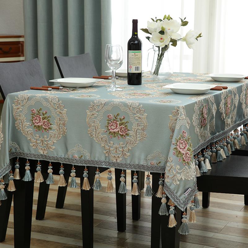 European Luxury Tassels Embroidered Tablecloth, Rectangular, Square, Round, Dining Coffee Table Cover, Party Event Decor