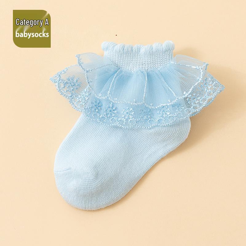 26 New Spring/Autumn Breathable Lace Trim Mid-Calf Socks for Girls