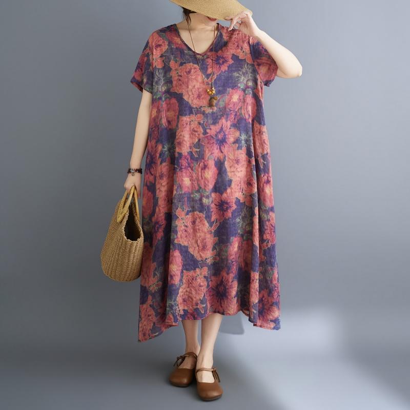 DIMANAF New 2026 Women Plus Size Summer Beach Long Dress Sundress Loose Casual Maxi Elegant Lady Print Dress