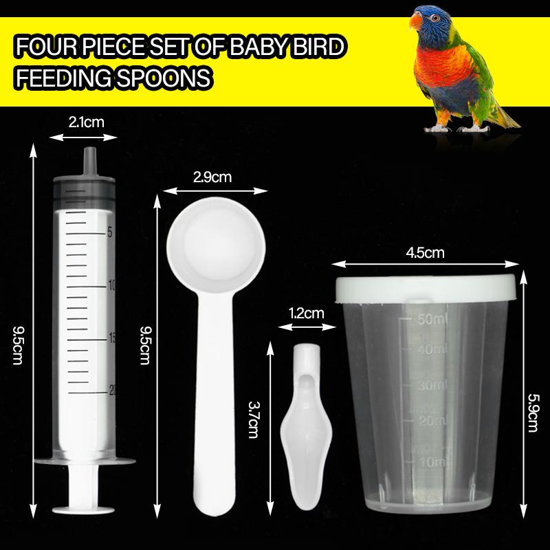 4Pcs/set Bird Parrot Feeder Spoon with Manual Syringe Baby Bird Water Milk Medicine Feeding Syringe Feeding Needle Bird Supplies