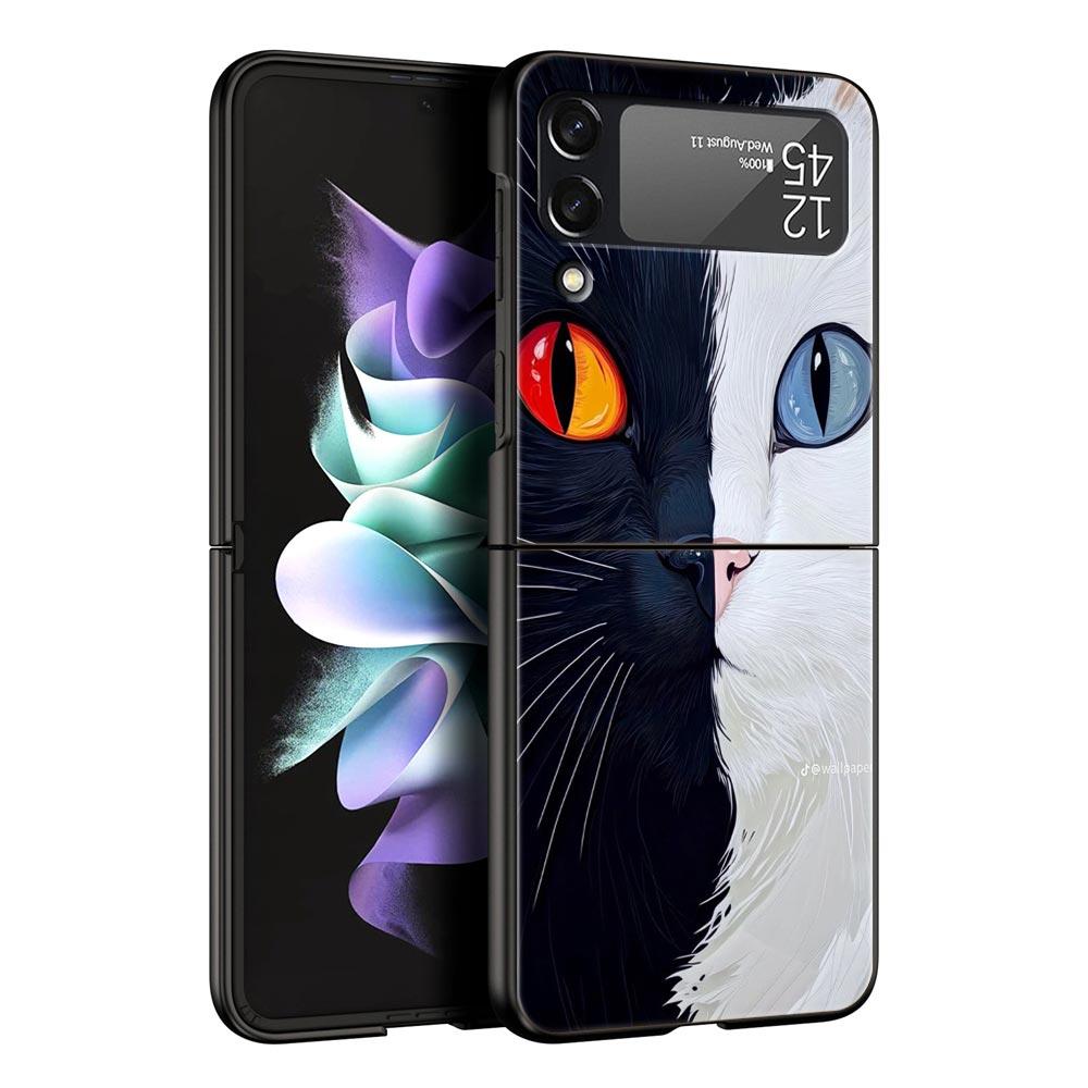 Cute Cat Hard PC Phone Case For Samsung Galaxy Z Flip 7 6 5 4 Black Cover For Galaxy Z Flip 3 Foldable Fundas Shell Capas Bags