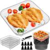 Barbecue Tool 3Layer Air Fryer Racks Stainless Steel Square/Round Air Fryer Basket Tray Stackable Dehydrator Racks Kitchen Cook