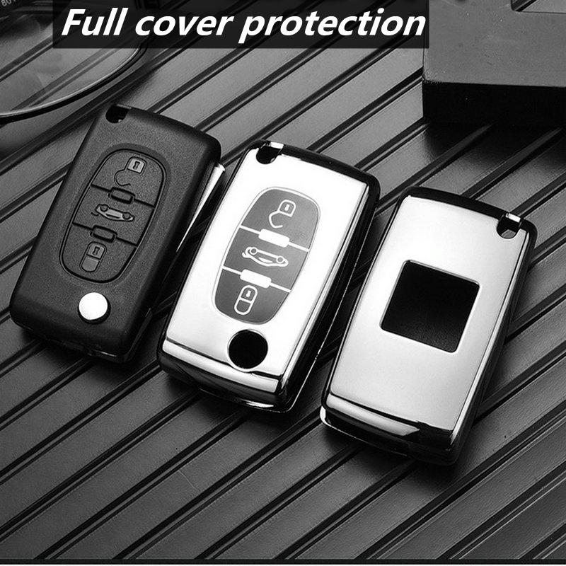 Plating Tpu 2/3 Buttons Car Remote Key Case Cover Shell For Citroen C2 C3 C4 C5 C6 C8 For Peugeot 107 207 307 307S 308 407 607