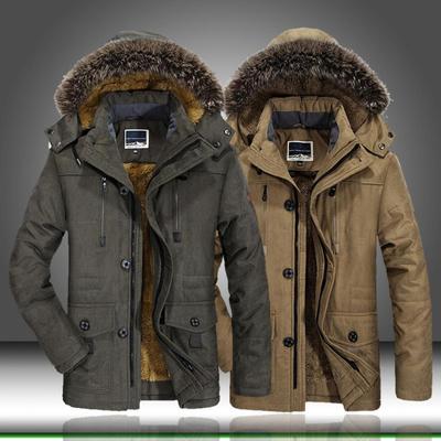 Erkek Kış Kapşonlu Ceket Kalın Polar Astarlı Parka Mont Çoklu Cepli