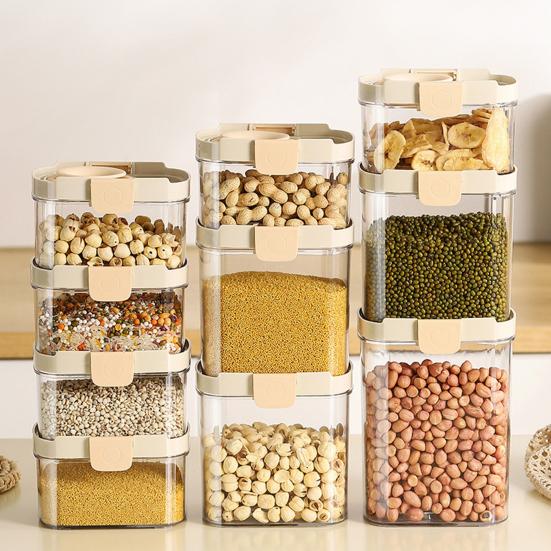 Airtight Food Container Clear Sealed Storage Box with Lid Stackable Grain Canister for Nuts Beans Spices Kitchen Cabinet Pantry Organization