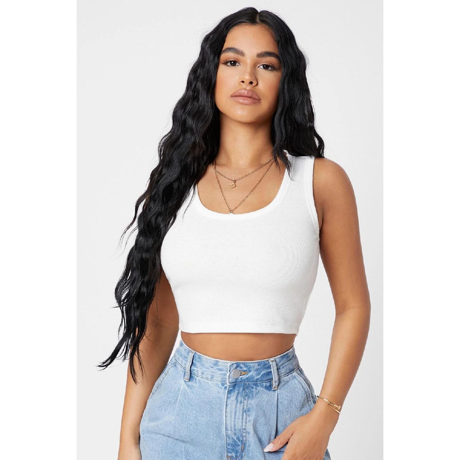

Women s White Square Neck Crop Top Blouse Standart коричневий
