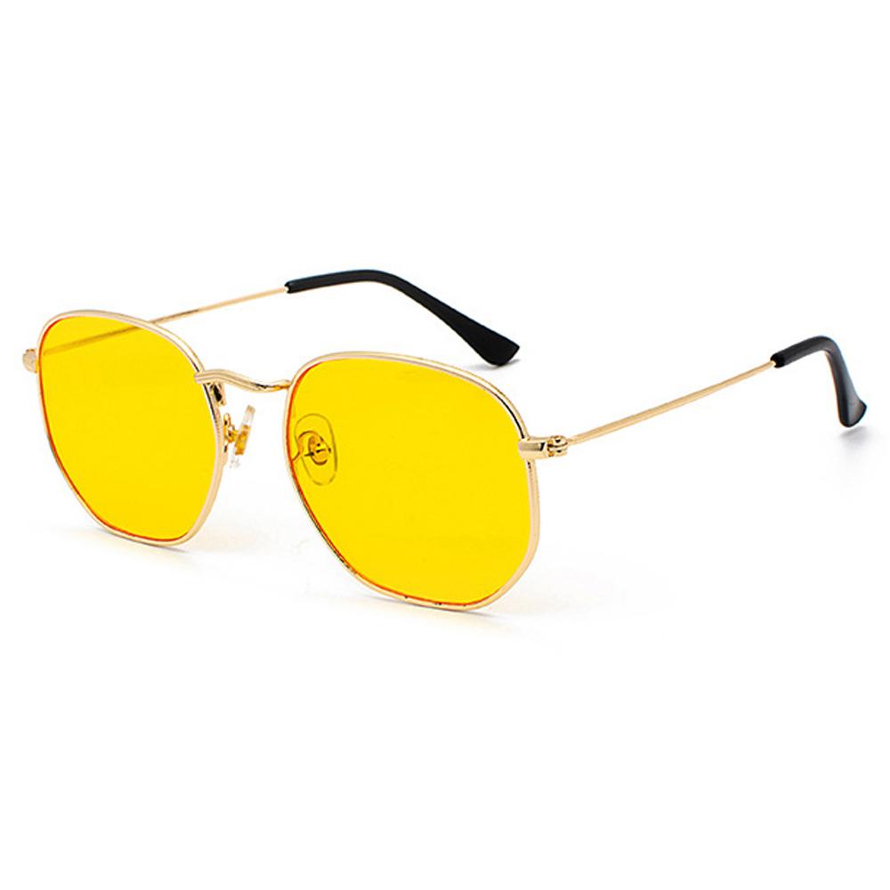 UV400 Glasses Metal Frame Driving Sun Glasses Polygon Mirrored Lens Sunglasses for Men and Women Small Square Sunglasses