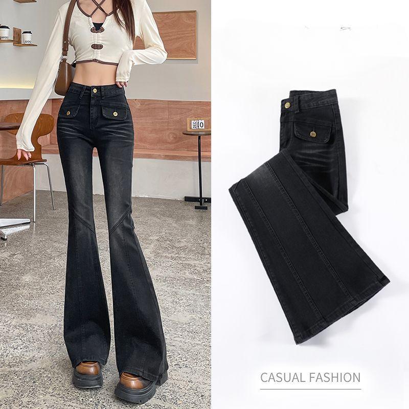 

Женские джинсы клеш микро однотонные с высокой посадкой, женские брюки-подковы, летние, женские, приталенные, с карманами 2XL