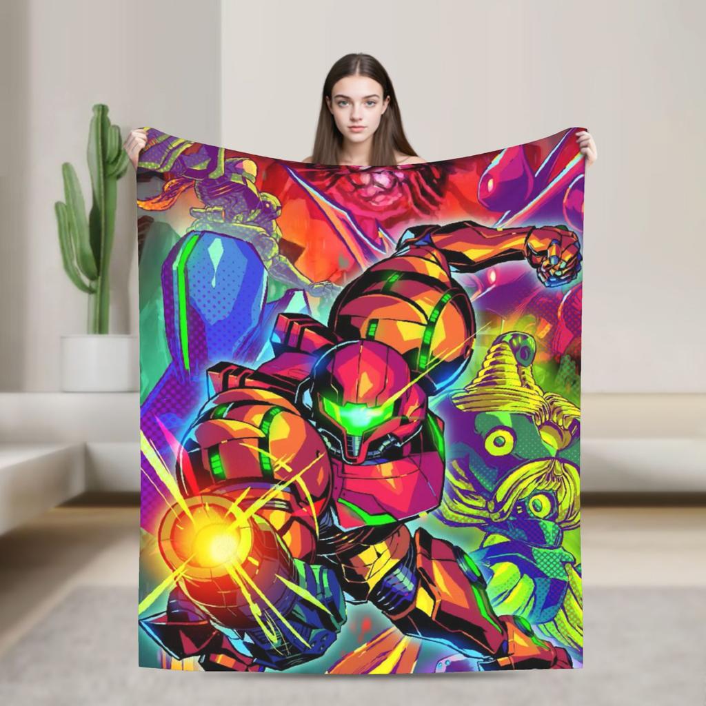 Soft Blankets Decorative Metroids Hero Game  Throw Blanket  Flannel Bedspread For Couch Chair Aesthetic Sofa Bed Cover