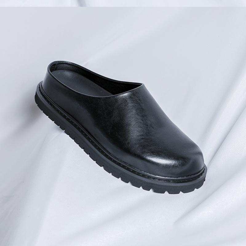 Fashion Non-Slip Leisure Walk Slippers Casual Leather Male Muller Shoes New Design Mens Lazy Walking Shoes Slip on Man Half Drag Sandals