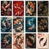 Japanische Bunte Karpfen Koi Fische Poster und Drucke Leinwanddruck Retro Wandkunst Bild für Wohnzimmer Heimdekor Geschenke