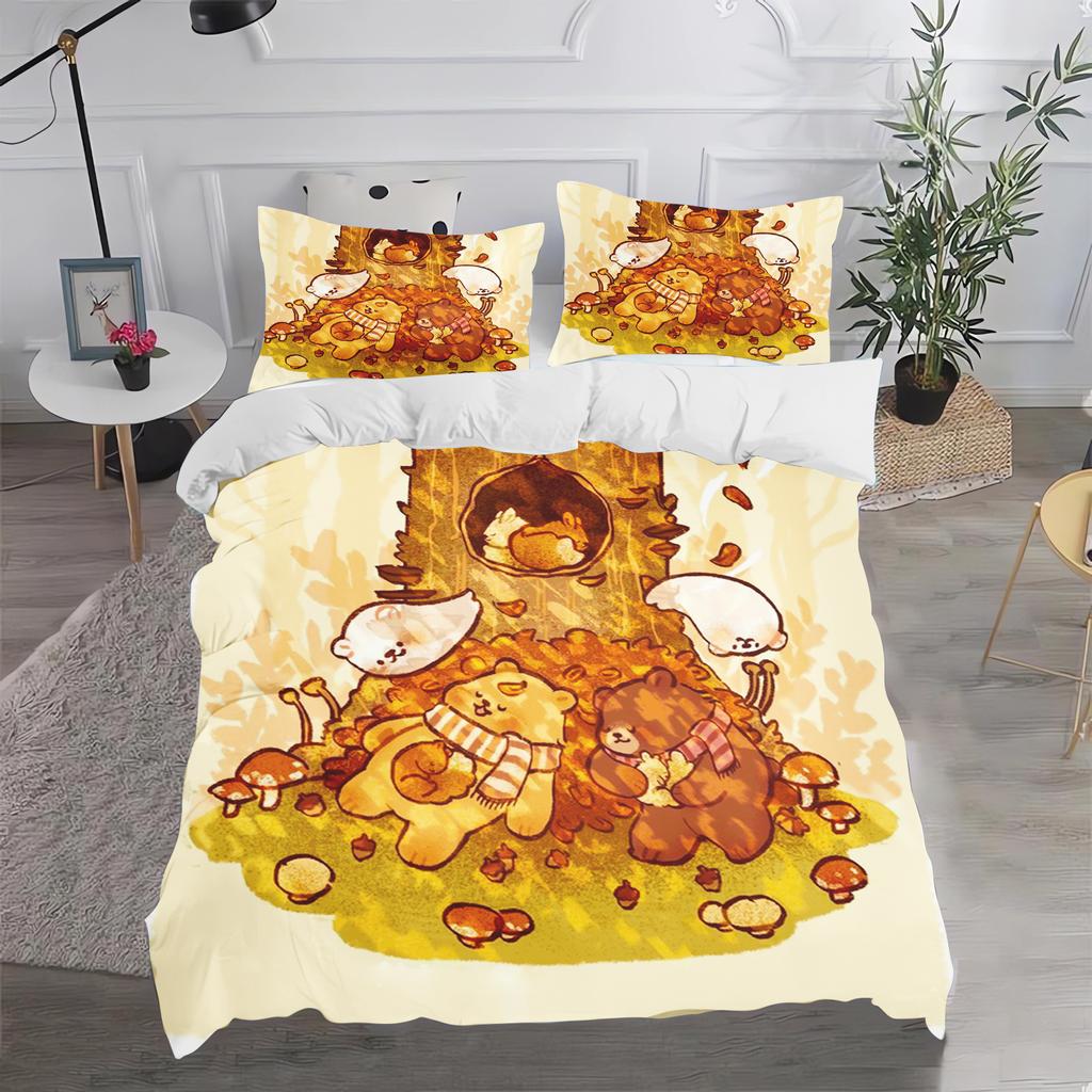 Cute Bear Cartoon Duvet Cover Home Printed Pillowcase Set Adult Bedroom Children Comforter Bedding