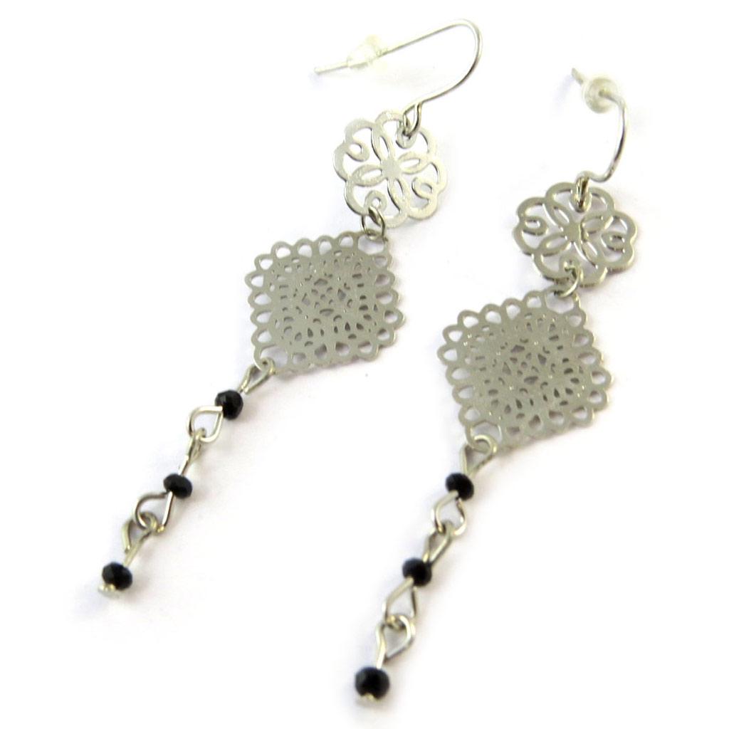 Les Trésors De Lily [N8348] - 'Carmen' schwarze Silberohrringe