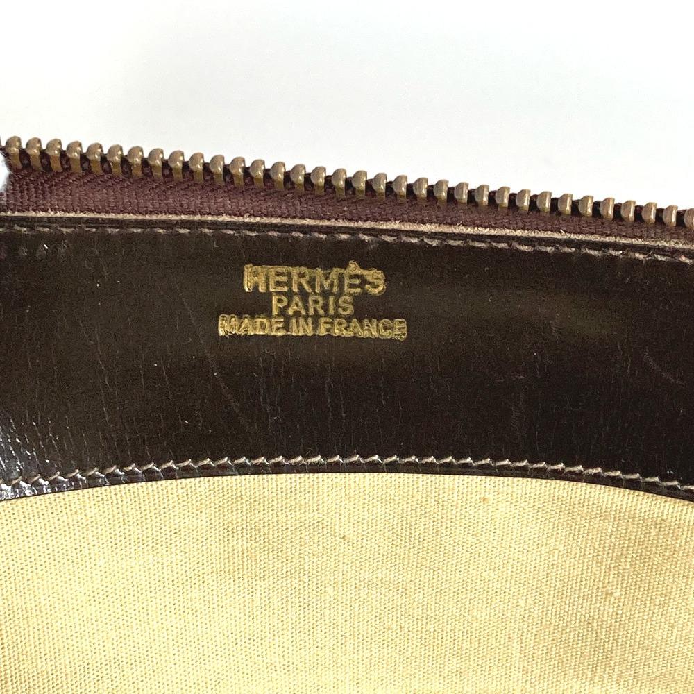HERMES vintage Bags Travel Bag Duffle Bag Leather/Canvas Beige/Dark brown