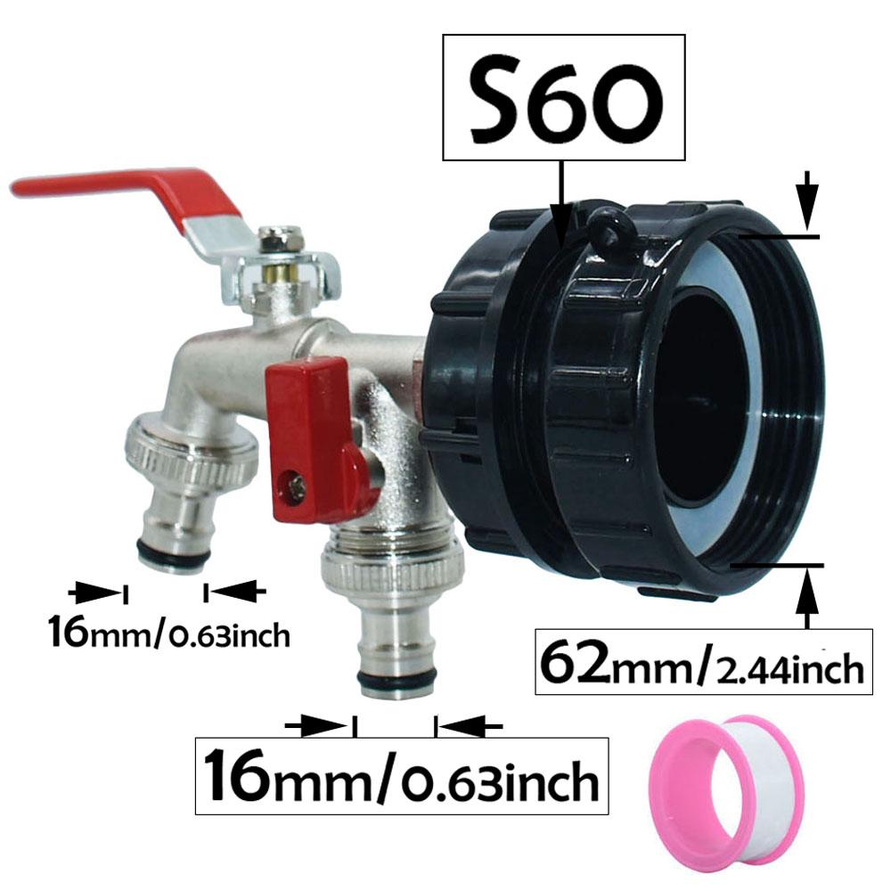 

S60 x 25mm IBC Water Tank Tap Adapter Brass Hose barb Connector For 1000L Outdoor Rainwater Collection Bucket Connector