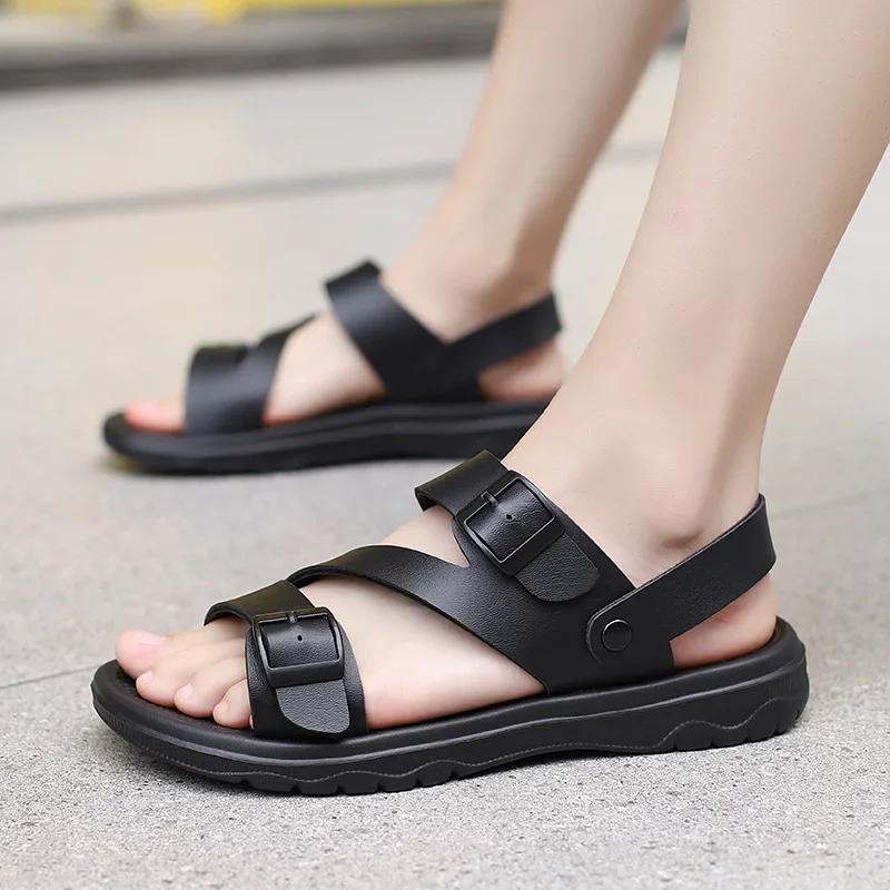 Fashion Summer Comfortable and Non slipSandals for Men Outdoor Casual Sport Leather Slippers  Breathable Beach Flip-Flop Garden Shoe