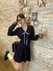 Korean Preppy Ruffle Knit Cardigan & Pleated Midi Skirt Set for Women (Autumn/Winter)