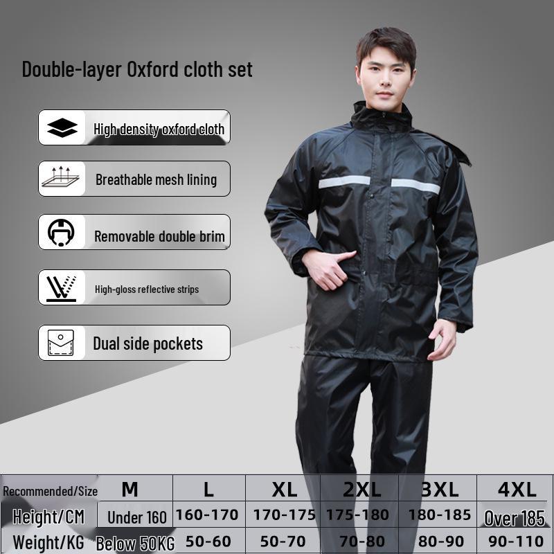 Men's Reflective Raincoat & Pants Set: Outdoor Anti-Heavy Rain Cycling/Motorcycle Protection, Split Style.