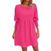IHUASU Summer Solid Color Print Ladies Sweet Loose 1/2 Sleeves O-Neck Batsleeve Dress