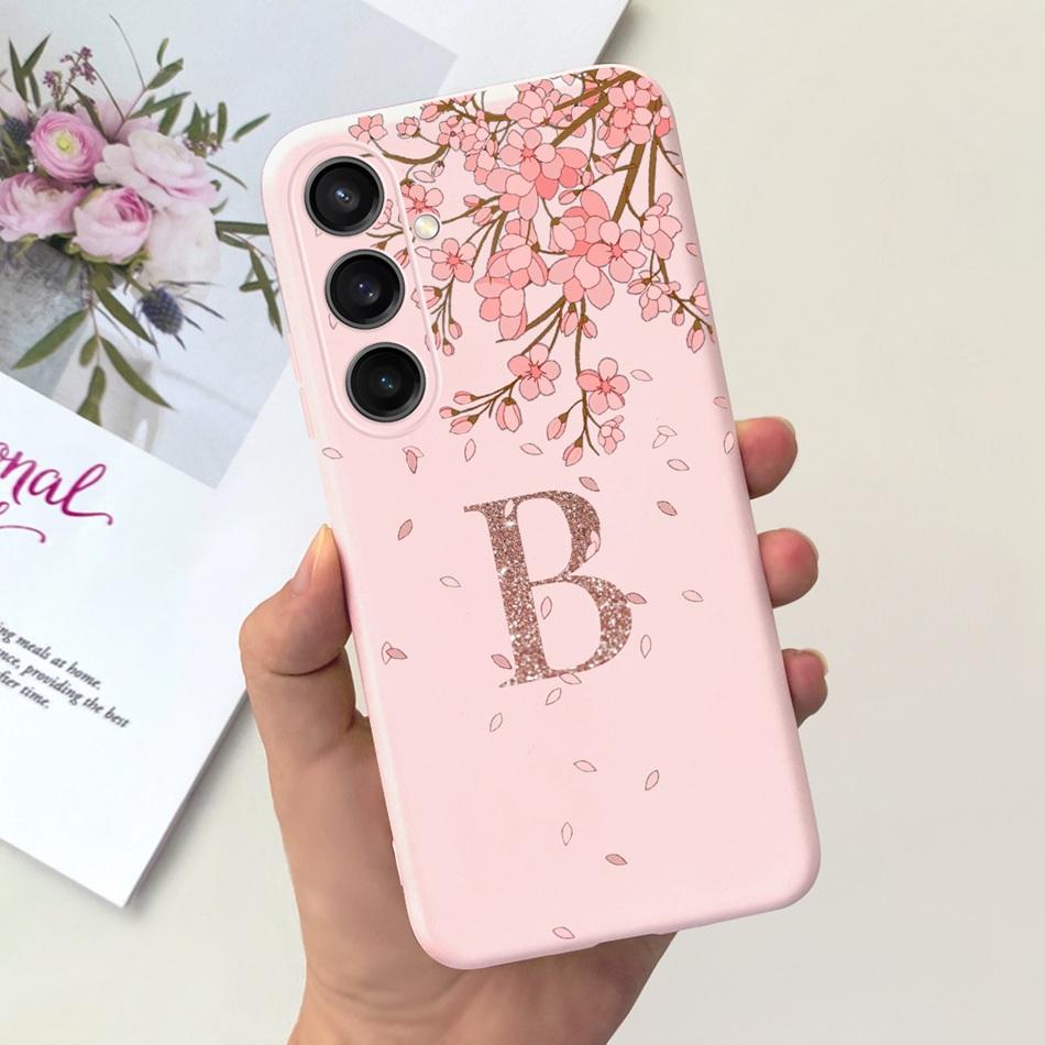 For Samsung Galaxy A15 Fashion Crown Sakura Initial Letter Case For Samsung A15 SM-A155F A 15 4G Soft Silicon Phone Bakck Cover