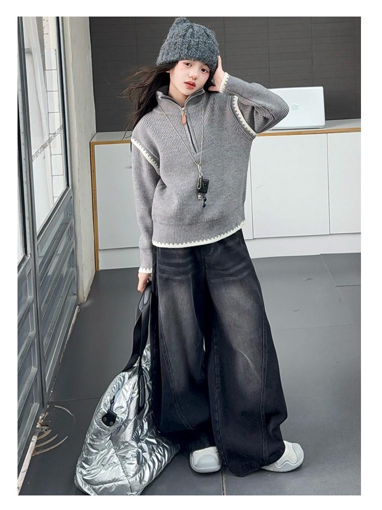 Dívčí pletený svetr na podzim zimu 2025 - Stylový zesílený top pro velké děti