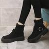 Women Ankle Boots Flock Patchwork Short Plush Slip-On Platform Belt Buckle Female Boot Comfortable Leisure Lady Winter Footwear