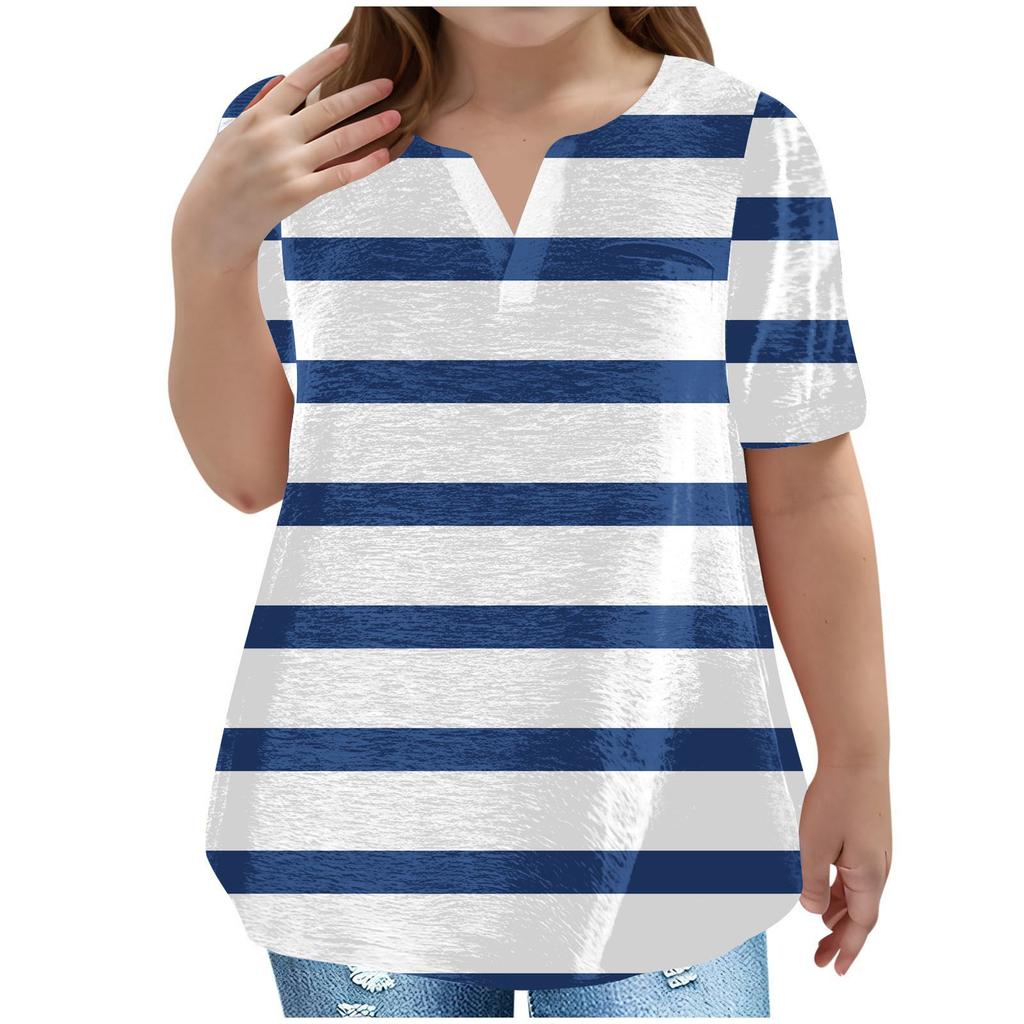 Children's Plus-size T-shirt Casual Fashion V-neck Short-sleeved Pocket Top