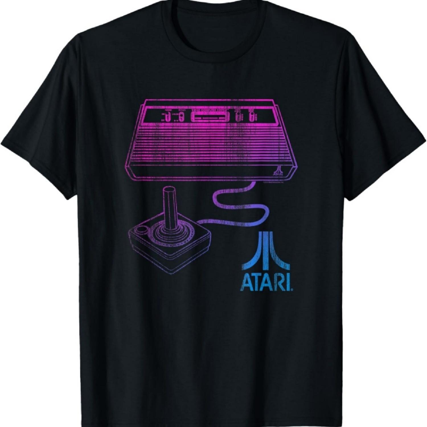 Футболка Ripple Junction x ATARI Неоновый дизайн консоли 80-х Розово-синяя S чёрный