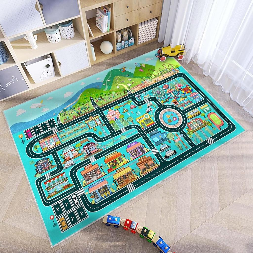 Rosa Stadt Verkehrs Teppichmatte Kinder Spielzimmer Schlafzimmer Bildung Straße Spielplatz Muster Anti Rutsch Weich Heimdekoration Teppich