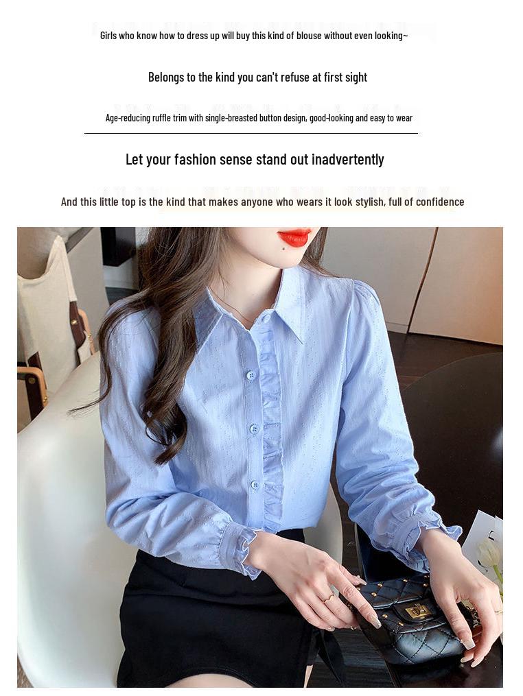 2024 Women's Fashion Pure Cotton Polo Collar Long Sleeve Shirt - Versatile & Stylish for Spring and Autumn