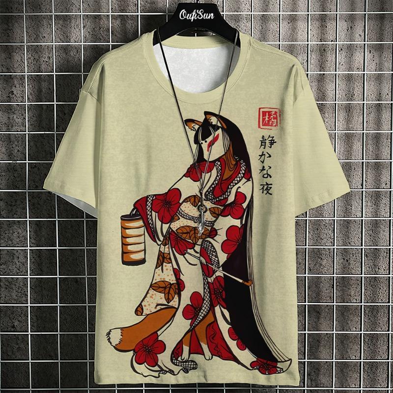 3d Ukiyo-E Animal Print Men's T-Shirt Summer Casual Oversized Short Sleeve T Shirt For Men Fashion Man Clothing 2024 Vintage Tee