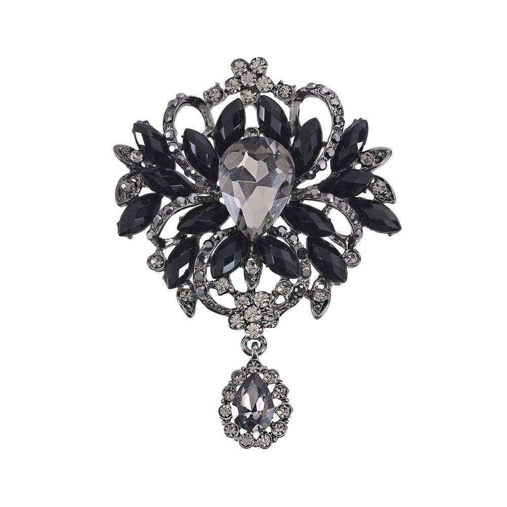 Large Crystal Rhinestone Brooch Water-drop Dangle Brooch Elegant Crystal Brooch Evening Gown