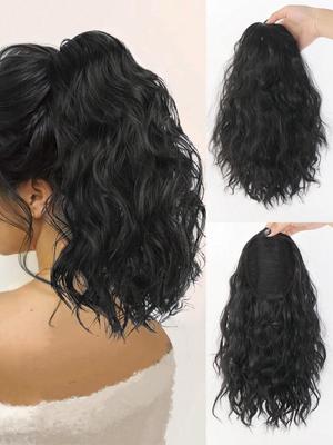 Rabo de cavalo extensão sintético cordão rabo de cavalo para mulheres 14 polegadas curto ondulado falso rabo de cavalo pedaço de cabelo para uso diário