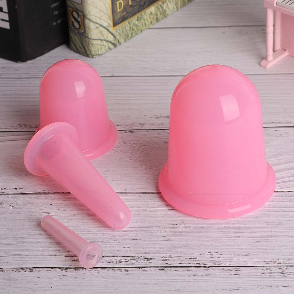 4Pcs Cupping Cup Vacuum Body Massage Helper Anti Cellulite Silicone Health Care ToolPink