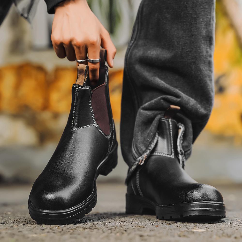 Herrestøvler Britisk Stil Herre Arbeidsstøvler Retro Slip-on Oxford Støvel Platformsko