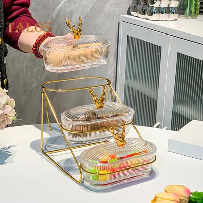 3-laags gedroogd fruit display dienblad met noten standaard Stijlvol elanden deksel Stevig plastic ijzeren frame Fruitbord Nordic Fashion Snack dienblad voor fruit snoepjes