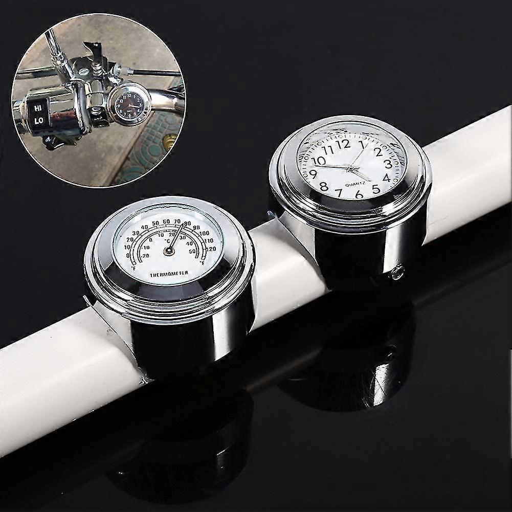 Motorcycle Handlebar Watch, 7/8 "waterproof Motorcycle Handlebar Mount Digital Clock And Temp Thermometer White
